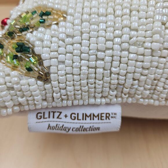 Glitz + Glimmer Beaded Holiday Pillow 12" x 12" Christmas Holly Berry Holiday - Picture 7 of 10